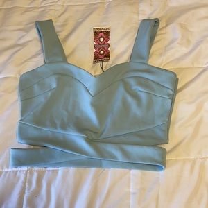 NWT BABY BLUE CUT OUT CROP TOP FROM BOOHOO